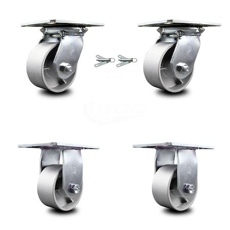 Service Caster 4 Inch Semi Steel Caster Set with Ball Bearing 2 Swivel Lock and 2 Rigid SCC SCC-35S420-SSB-BSL-2-R-2